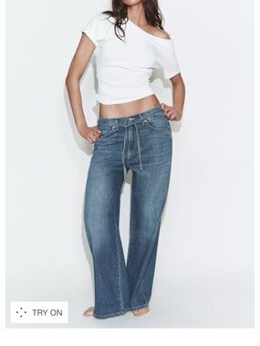Zara Blue Wide-Leg Tie-Waist Jeans